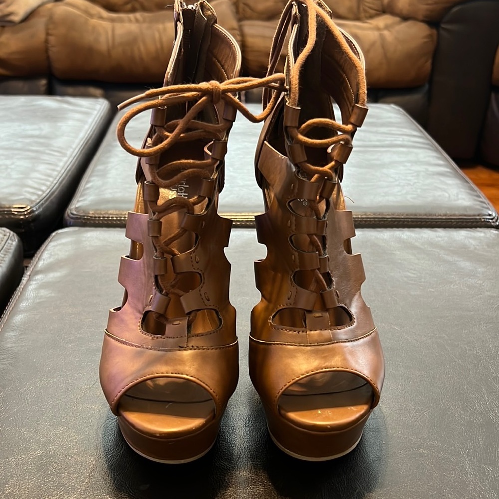 Brown Leather Wedges